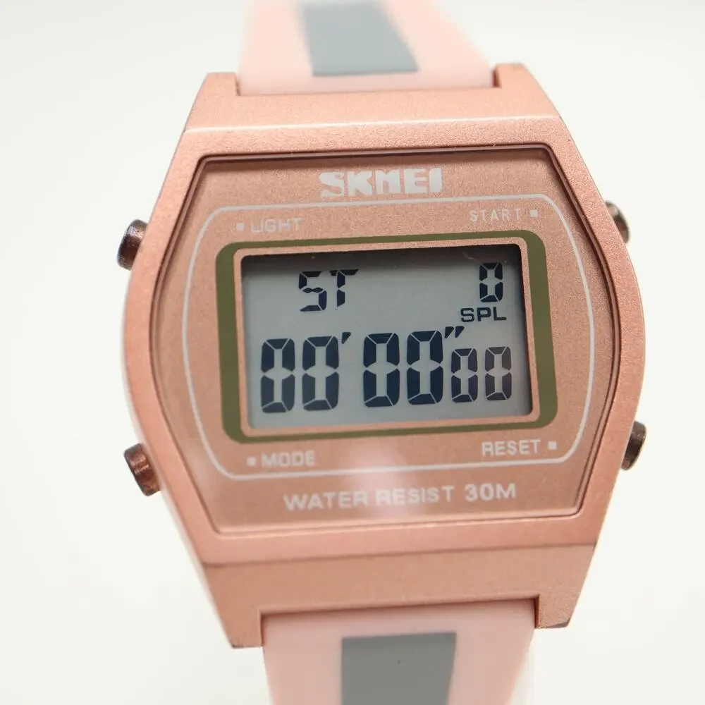 SKMEI Womens Rose Gold Tone 35mm Digital Sport Watch Alarm Chrono w New Battery
